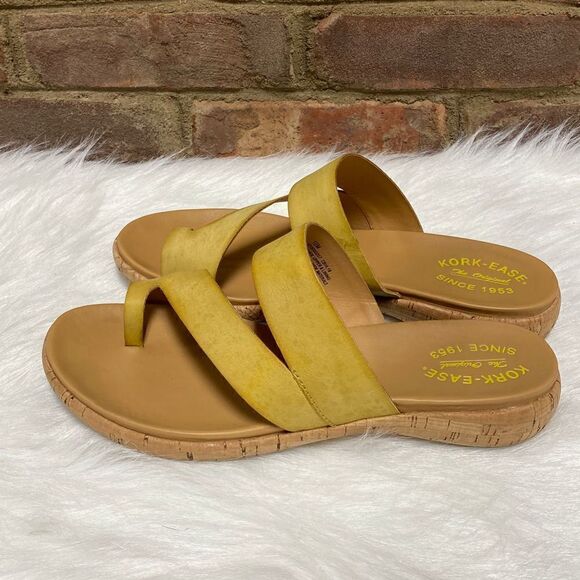 Kork Ease Elaver Yellow Slide Toe Loop Thong Leather Sandal Size 10 - Picture 3 of 8
